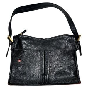 Bally Leather Shoulder Bag Black with Red Suede Interior